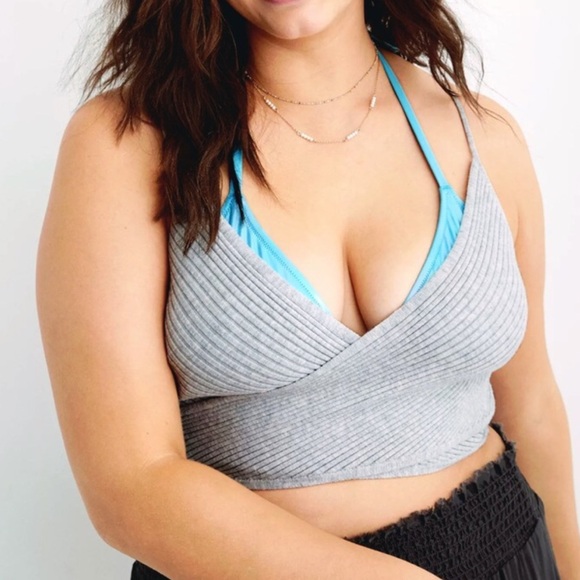aerie Tops - Aerie Women XL Gray Ribbed Knit Wool Blend Crop Cross Front Sweater Tank Top NWT